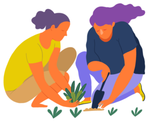 two people gardening