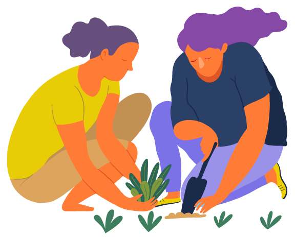 two people gardening